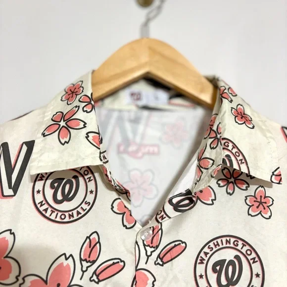 Washington Nationals City Connect Cherry Blossom Hawaiian Button Down Large - Picture 2 of 4